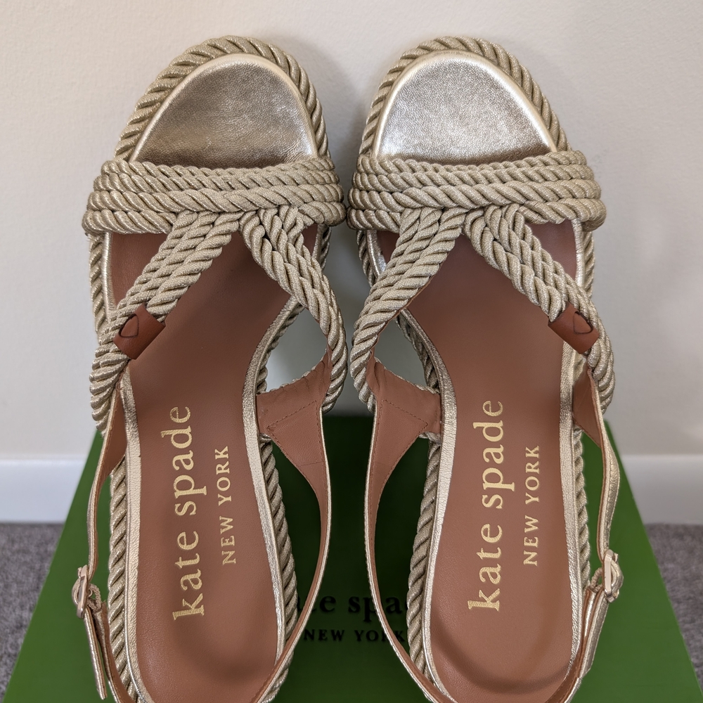 Kate Spade Gold Rope Wedges - Size 10 | Summer Party Wedding Beach Style - Picture 4 of 11